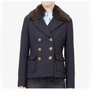 Tory Burch Alexandre Peat Coat Style Navy Genuine Fur Collar EXQUISITE!